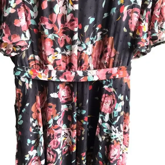 Torrid Faux Wrap High Low Midi Dress Size 2X Swiss Dot Floral Flutter Sleeves - Picture 12 of 16